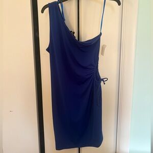Love J Navy Single Strap Ruched Cocktail Dress
